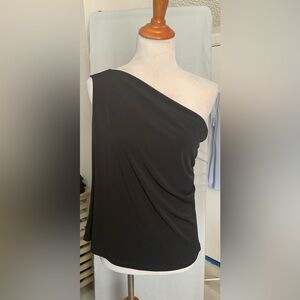 Clara Sun Woo Elegant Black One-Shoulder Blouse